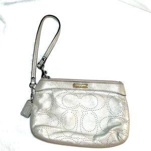 Coach Women's Gray Perforated Leather Wristlet